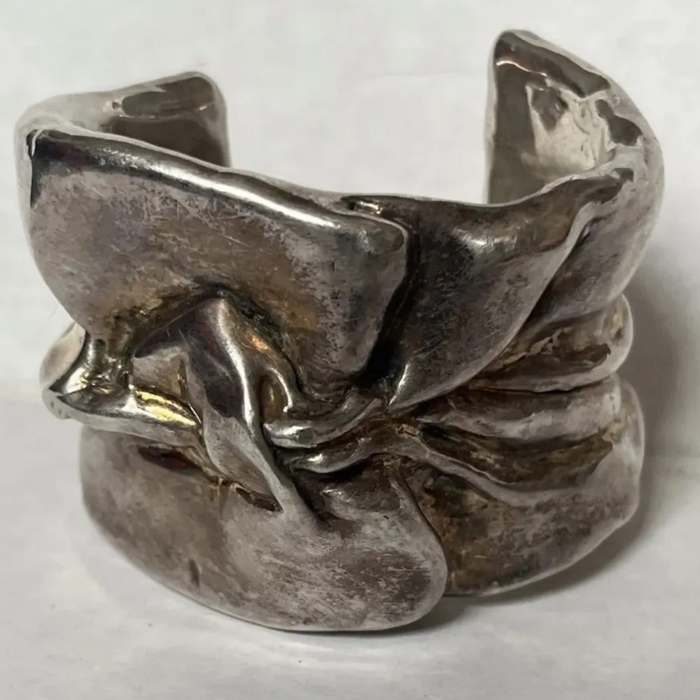 Vintage Signed GW Modernist Abstract 925 Statement Lightweight Cuff Bracelet